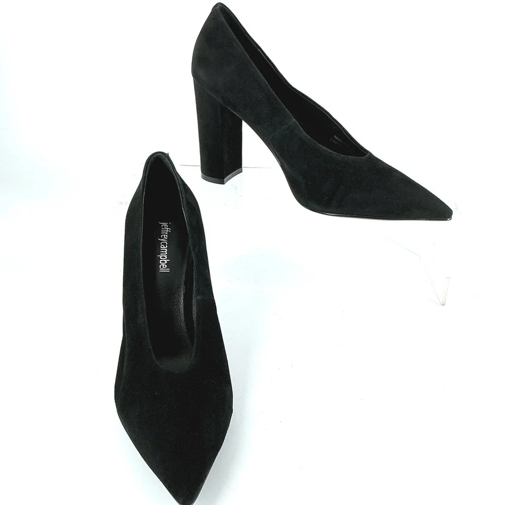 Jeffrey Campbell Size 8 Black Suede Pointed Toe Block Heel Pumps NEW $175
